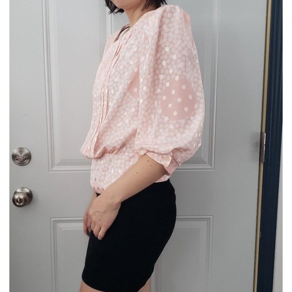 80s Pink and White Polka Dot Top - Picture 2 of 4